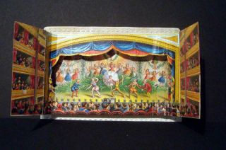 Y56 - 3D OPENING VICTORIAN CARD - YE CHRISTMAS PANTOMIME - THEATRE SCENE INSIDE 2