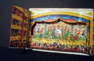 Y56 - 3D OPENING VICTORIAN CARD - YE CHRISTMAS PANTOMIME - THEATRE SCENE INSIDE 3