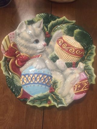 Fitz And Floyd Kitten Cat 3d Christmas Ornaments Colorful Kitty Plate