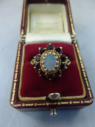 Vintage 9k Gold,  Opal And Garnet Ring Size P 1/2