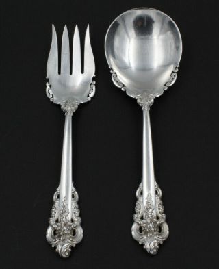 Wallace Grand Baroque Sterling Silver Salad Serving Spoon & Fork 9.  375 " Nr 7026