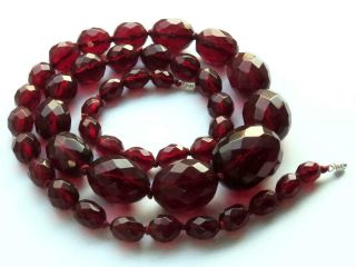 Vintage Art Deco Cherry Amber Bakelite Faceted Bead Necklace - 68.  7 Grams.
