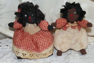 2 Vintage 4 " African American Cloth Dolls Black Americana Folk Pair Man & Woman