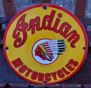 Vintage 1952 Indian Motorcycle Porcelain Gas Automobile Sales & Service Sign