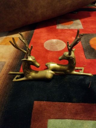 Vintage Brass Deer Mid Century Figurines Rustic Reindeer Christmas Decor
