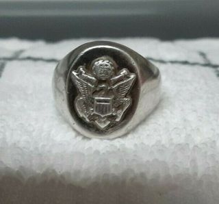 Ww2 Us Army Eagle Sterling Ring Trench Art July 13 1944 Italy Sz 10 Id 