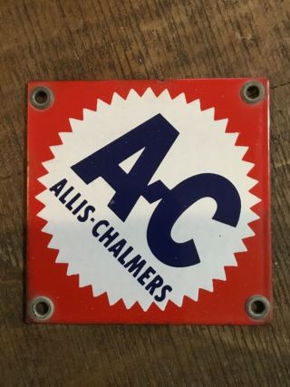 Vintage 4” X 4” 1940s Allis - Chalmers Porcelain Sign Tractor Farm -