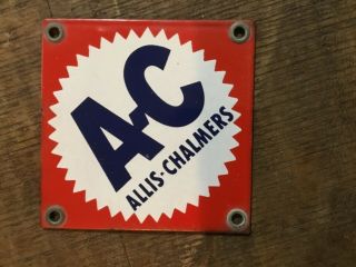 Vintage 4” x 4” 1940s Allis - Chalmers Porcelain Sign Tractor Farm - 2
