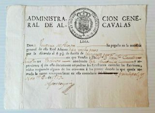 Spain Peru Slavery Document Spanish Royal Custom Slave Import Tax Receipt 1779