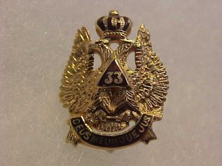 33rd Degree Scottish Rite Lapel Pin - 14 K Gold & Enamel Masonic Pin 2.  2 Gms