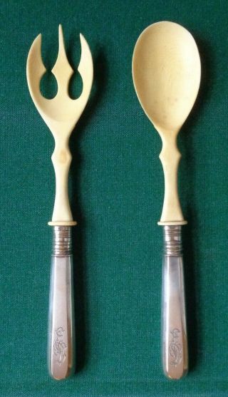 Antique Russian Imperial 84 Standard Solid Silver Salad Servers Maker Jn Russia