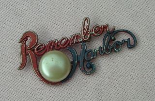 Vintage Wwii Remember Pearl Harbor Sweetheart Brooch Pin Red White Blue Victory