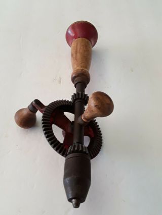 Vintage Hudson Hand Crank Drill Red Wood Handles