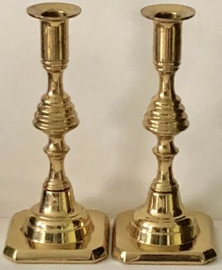 Solid Brass Valsan English Beehive Style Tall Candleholder Pair Candlesticks Set