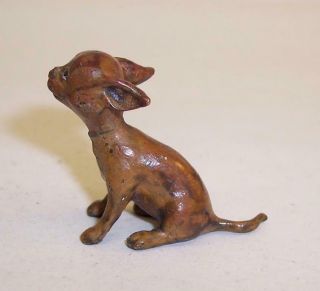 Tiny Vintage Cold Painted Bronze Miniature Chihuahua Dog Figure Austrian