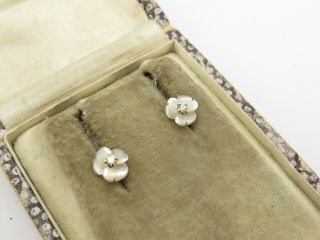 Vintage 9k 9ct 375 Gold Diamond & Mother Of Pearl Stud Earrings