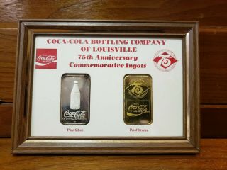 Vintage 75th Anniversary Coca Cola Silver Bronze Ingot Set Louisville Kentucky