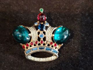 Vintage Trifari Sterling Silver Jelly Belly Crown Brooch Pin - 137542