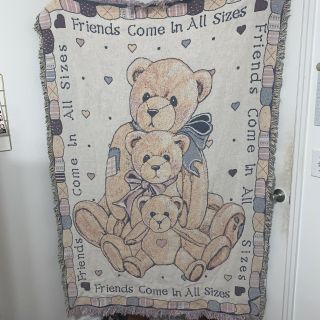 Vinta 1993 Priscilla Hillman Cherished Teddies Bear Afghan Throw Blanket 66x46