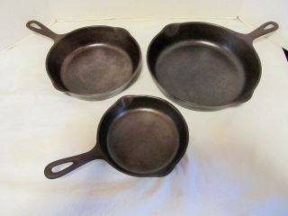 Vintage Wagner Ware Sidney 0 cast iron pans set 3 1053,  1055,  1057A LQQK 2