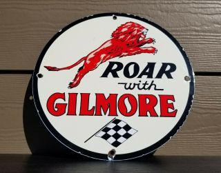 Vintage Gilmore Gasoline Porcelain Champion Gas Service Station Pump Plate Sign