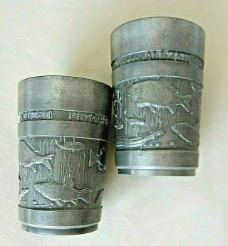 Zinnbecher Allzeit Petri Heil Set Of 2 Vintage Pewter Cups German Made