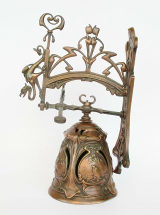 Vintage Brass Wall Mount Bell Decorated With Animals In Relief (reserved)