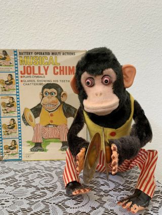 VINTAGE 1950s DAISHIN Musical Jolly Chimp Cymbal Monkey Toy Box. 2