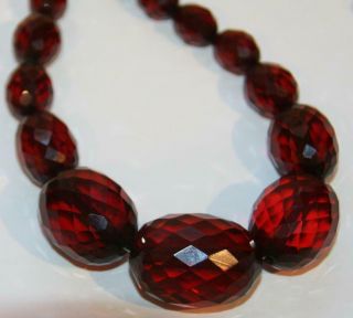 Vintage Cherry Amber Bakelite Faceted Beads Necklace Simichrome Re - Strung