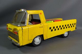 Vintage Romania Airport Taxi Blue Truck Tin Toy Pick - Up Metaloglobus Furgoneta