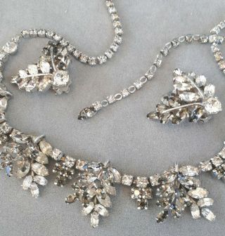 Vintage Signed Stunning Sherman Rhinestone Necklace And Earrings Set Signed