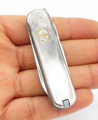 925 Silver & 18k Gold - Vintage Cross Etched Smooth Pocket Knife - T1697