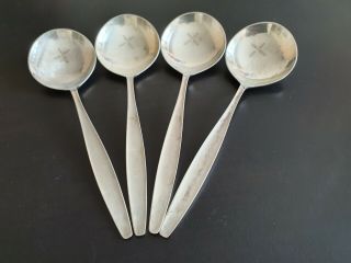 A Set Of 4 Georg Jensen 925s Sterling Silver Cypress Pattern Round Bowl Spoons
