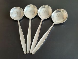 A set of 4 Georg Jensen 925S Sterling Silver Cypress Pattern Round Bowl Spoons 3