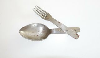 German Army Wwii Ww2 Spoon Fork Combo Nickle Plated Marked " Wfn 42 "