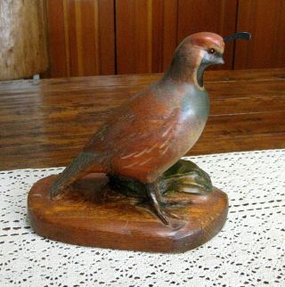 Vintage 8.  5 " T Hand Carved Wood Quail Dated/signed R D Lewis 