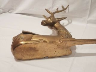 Vintage Solid Brass Reclining Deer Stag With Antlers Planter Large 18 " X 17 "