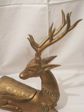 VINTAGE SOLID BRASS RECLINING DEER STAG WITH ANTLERS PLANTER LARGE 18 