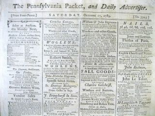 1789 Newspaper W1st Report By Alexander Hamilton As1st Secretary Of The Treasury