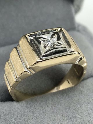 Vintage Art Deco 10k Yellow Gold Diamond Ring Sz 7.  75 4.  3 Grams Men’s