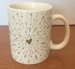 Primitives By Kathy Large Mug - Off White With Gold & Black Arrows,  Gold Heart