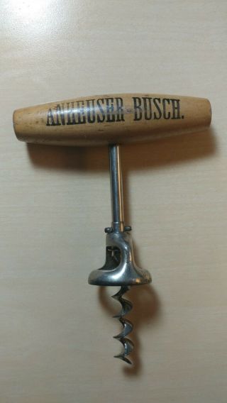 Vintage Anheuser - Busch Wooden Handled Corkscrew