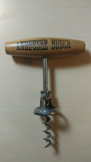 Vintage Anheuser - Busch Wooden Handled Corkscrew 2