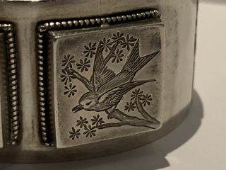 Victorian Sterling Silver Engraved Birds English Cuff Bangle Bracelet Etruscan 2