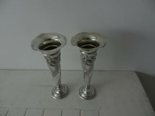STUNNING ART NOUVEAU SOLID SILVER VASES 2