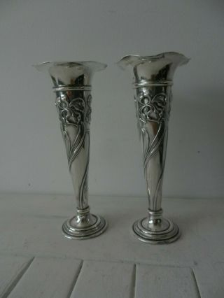 STUNNING ART NOUVEAU SOLID SILVER VASES 3