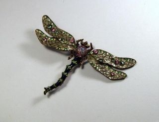 Jay Strongwater Pastel Swarovski Crystal & Enamel Large Dragonfly Pin Brooch