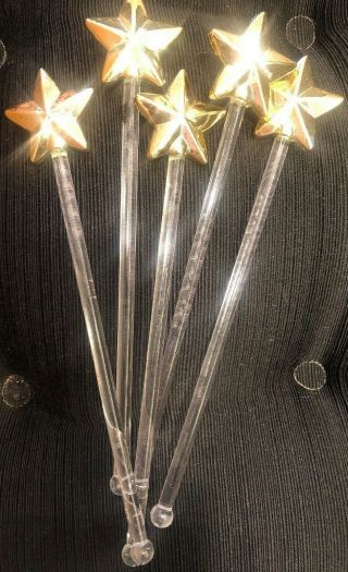 Vintage Swizzle Sticks Stars Gold Clear Hard Plastic Set Of 6 Barware Stirrers