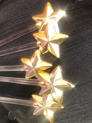 Vintage Swizzle Sticks Stars Gold Clear Hard Plastic Set of 6 Barware Stirrers 2