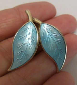 David Andersen Sterling Silver Blue Guilloche Enamel Leaf Bracelet Earrings Pin 3